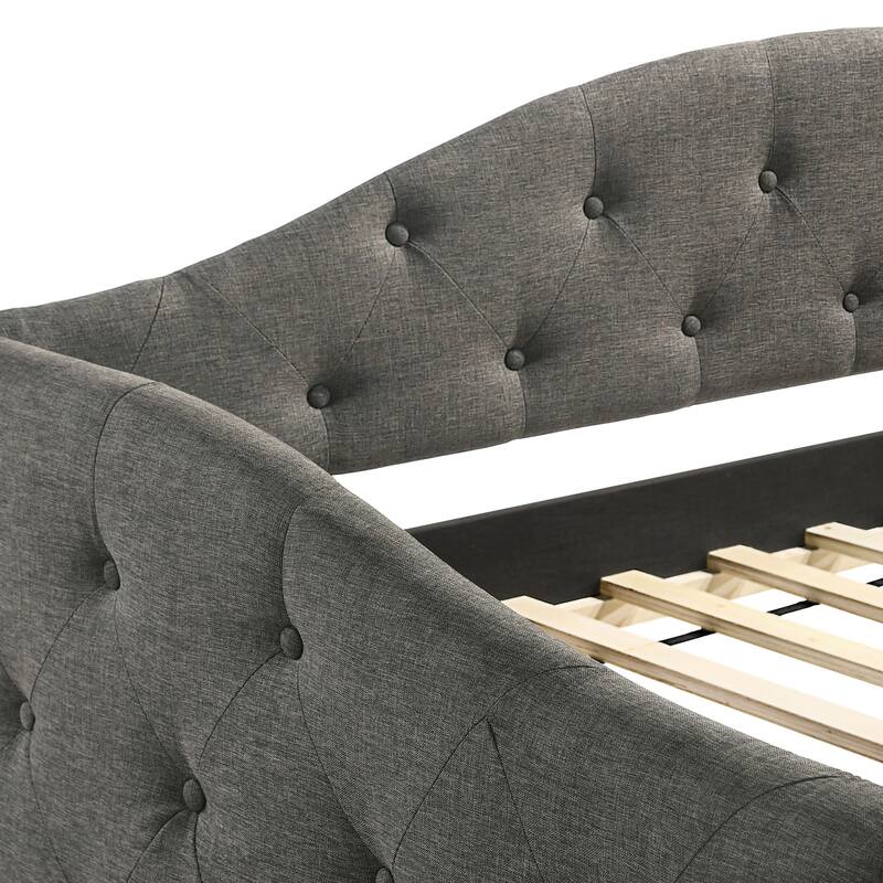 Grey Upholstered Twin Daybed with Pull-Out Trundle