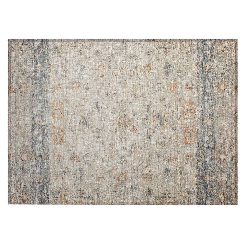 Machine Washable Indoor/ Outdoor Traditional Border Chantille Rug
