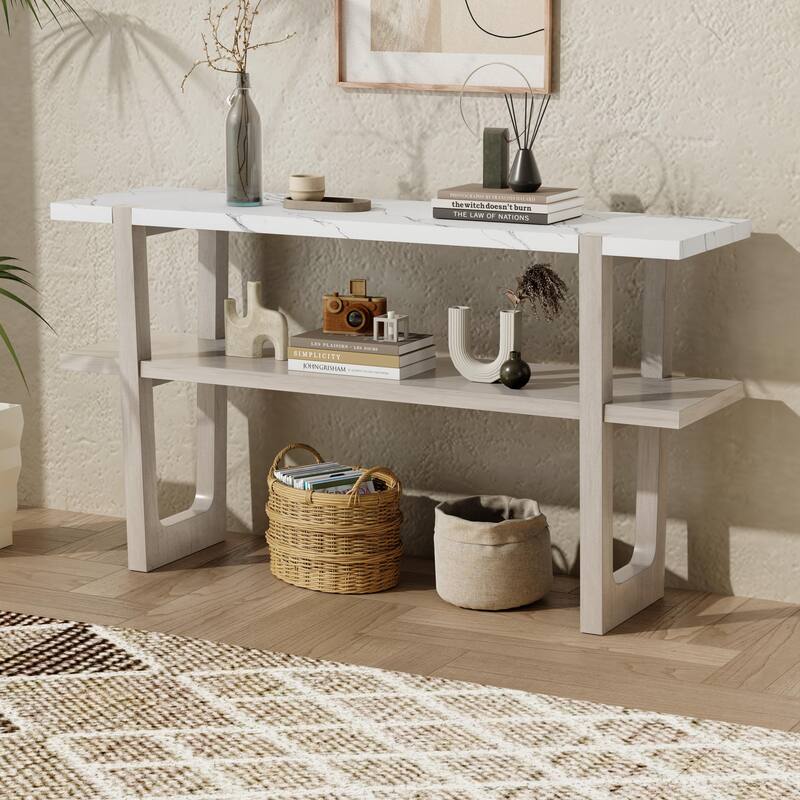 Elegant Console Table with Marble-Effect Top and Versatile Storage Solutions for Entryway and Living Room