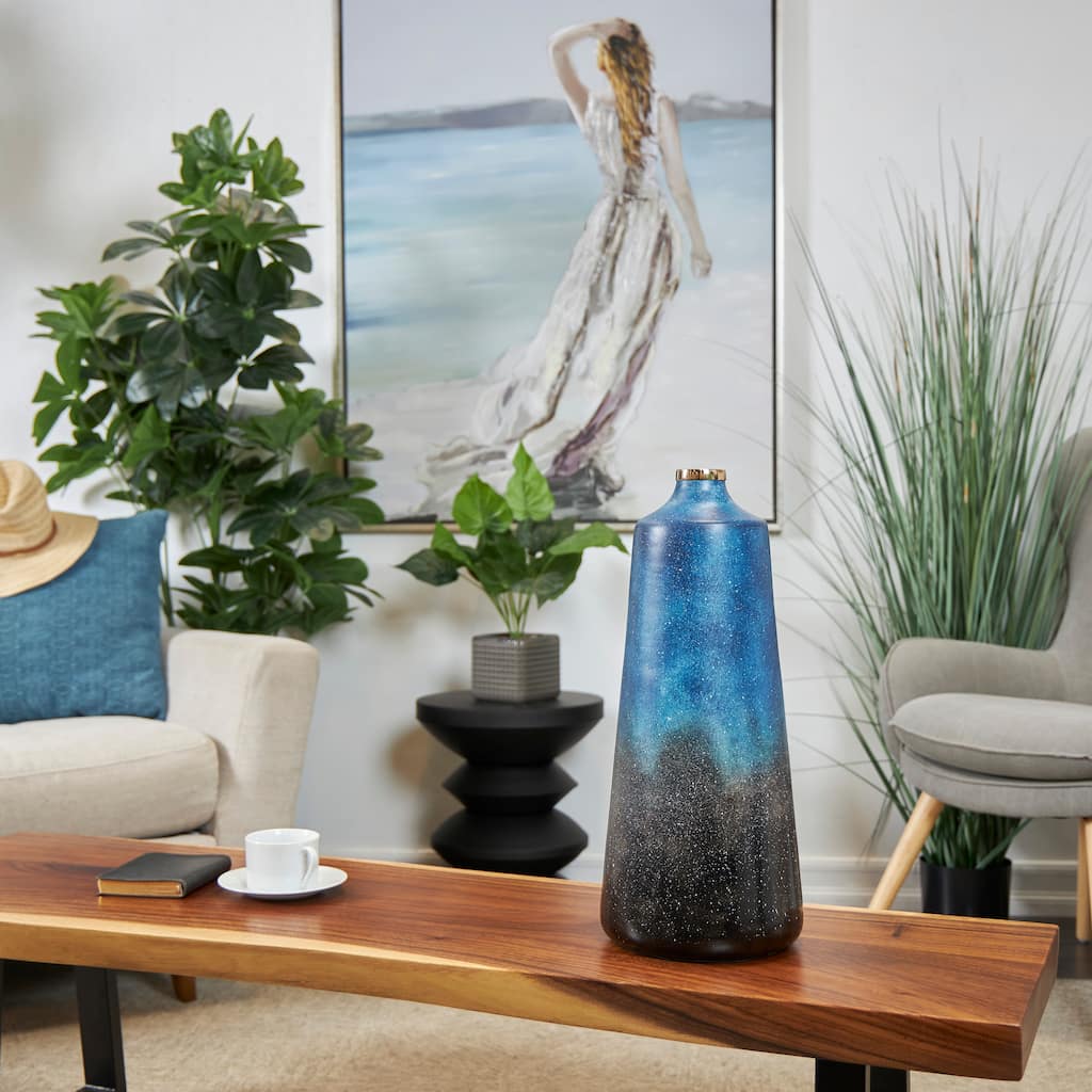 Blue Glass Galaxy Inspired Abstract Vase with Gold Top