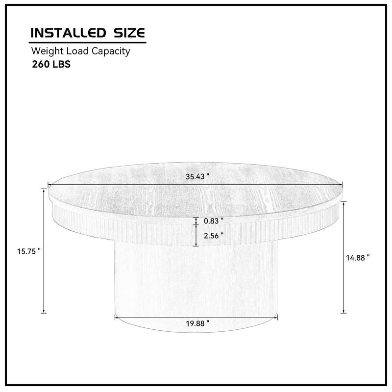 35.43 inch Walnut Round Coffee Table with Solid Wood Ribbed Wave Trim,MDF+ Wood Veneer Table for Living Room,Apartment,Office