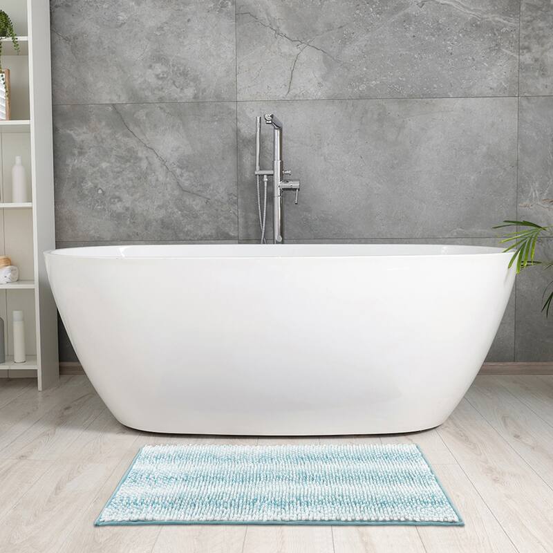Chenille Bathroom Rug, Soft and Absorbent Bath Mat Non-Slip Striped Rug Luxury Plush Shaggy Bath Mat