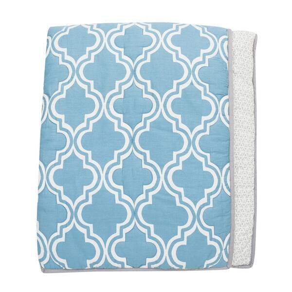 slide 2 of 2, Lambs & Ivy Ryan Collection Blue/Gray Reversible Moroccan Pattern Coverlet Nursery Quilt