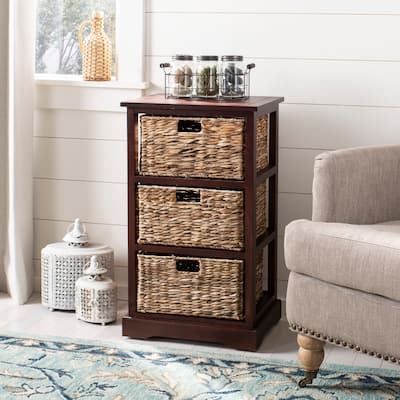 SAFAVIEH Halle Cherry 3 Wicker Basket Storage Unit - 17.3" x 13.4" x 29.5"