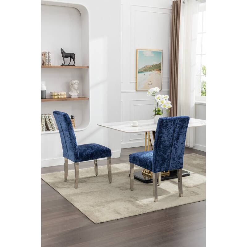 Modern Velvet Upholstery Dining Chairs Set of 2 - Stainless Steel Legs & S-Shaped Springs