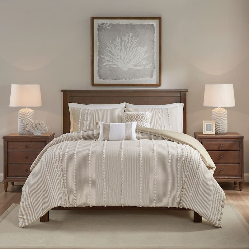 Harbor House Anslee Taupe 3 Piece Cotton Yarn Dyed Duvet Cover Set