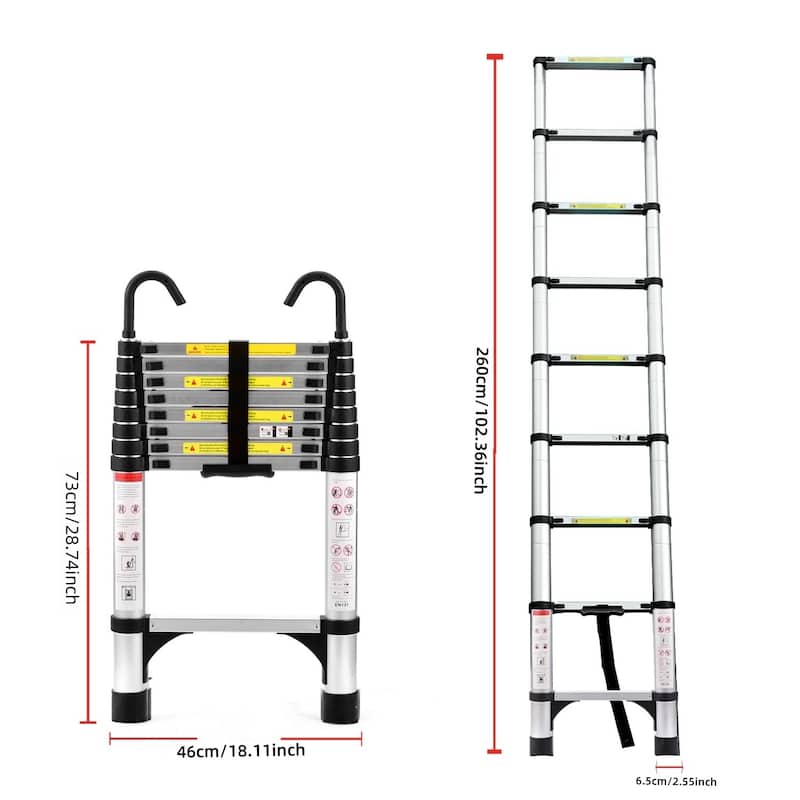 8.5FT Telescopic Ladder with Hooks and Triangular Support Frame
