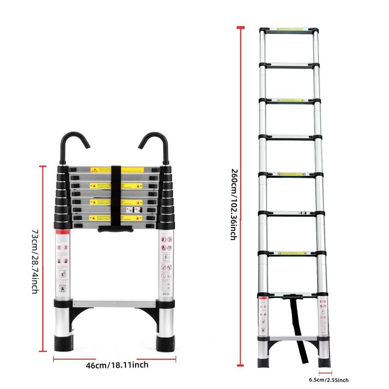 Anmytek Premium Telescoping Aluminum Ladder with Anti Drop Hooks and Safety Locks Lightweight Extendable Ladder