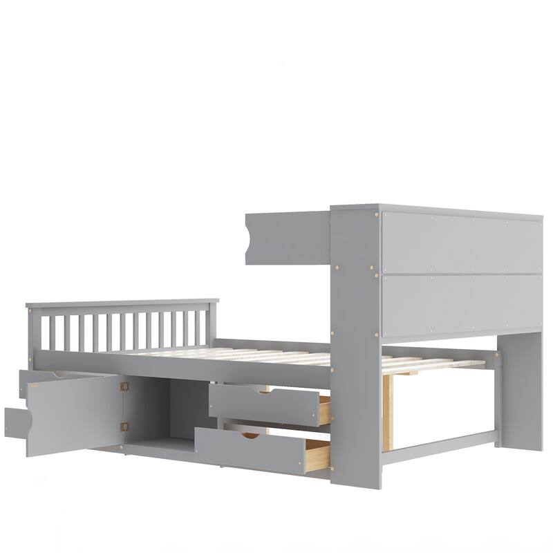 Full Size Captain Platform Bed Frame with Storage Bookcases and Shelves