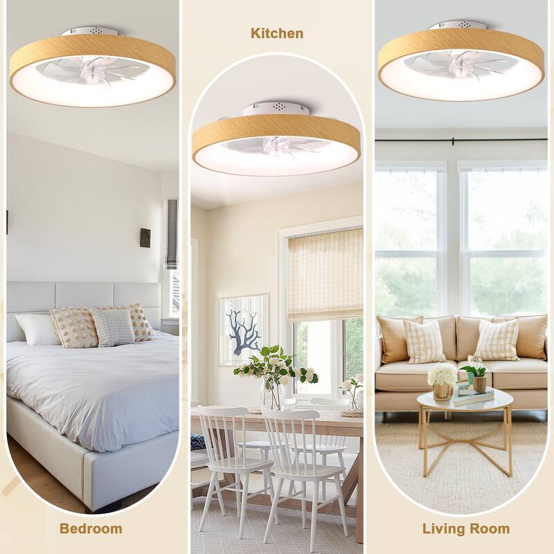 Bella Depot 20" Modern Wood-Look Flush Mount Ceiling Fan with Light and Remote Dimmable RGB Light