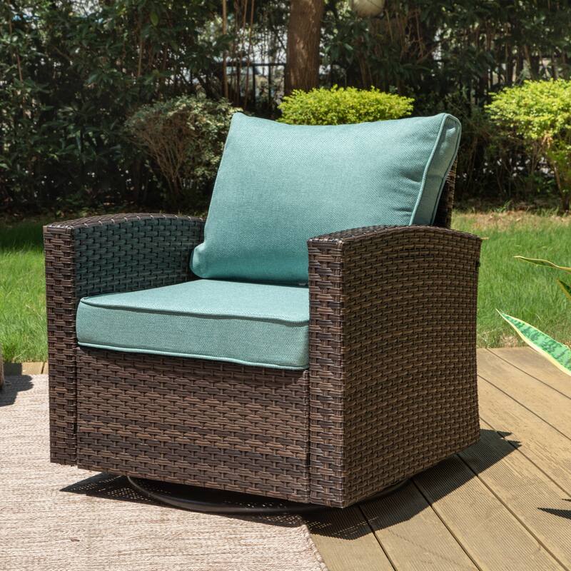 MAISON ARTS 7-Seat Patio Furniture Wicker Conversation Set with 2 x Swivel Glider Sofa Chairs, 3-seat Sofa and Ottoman