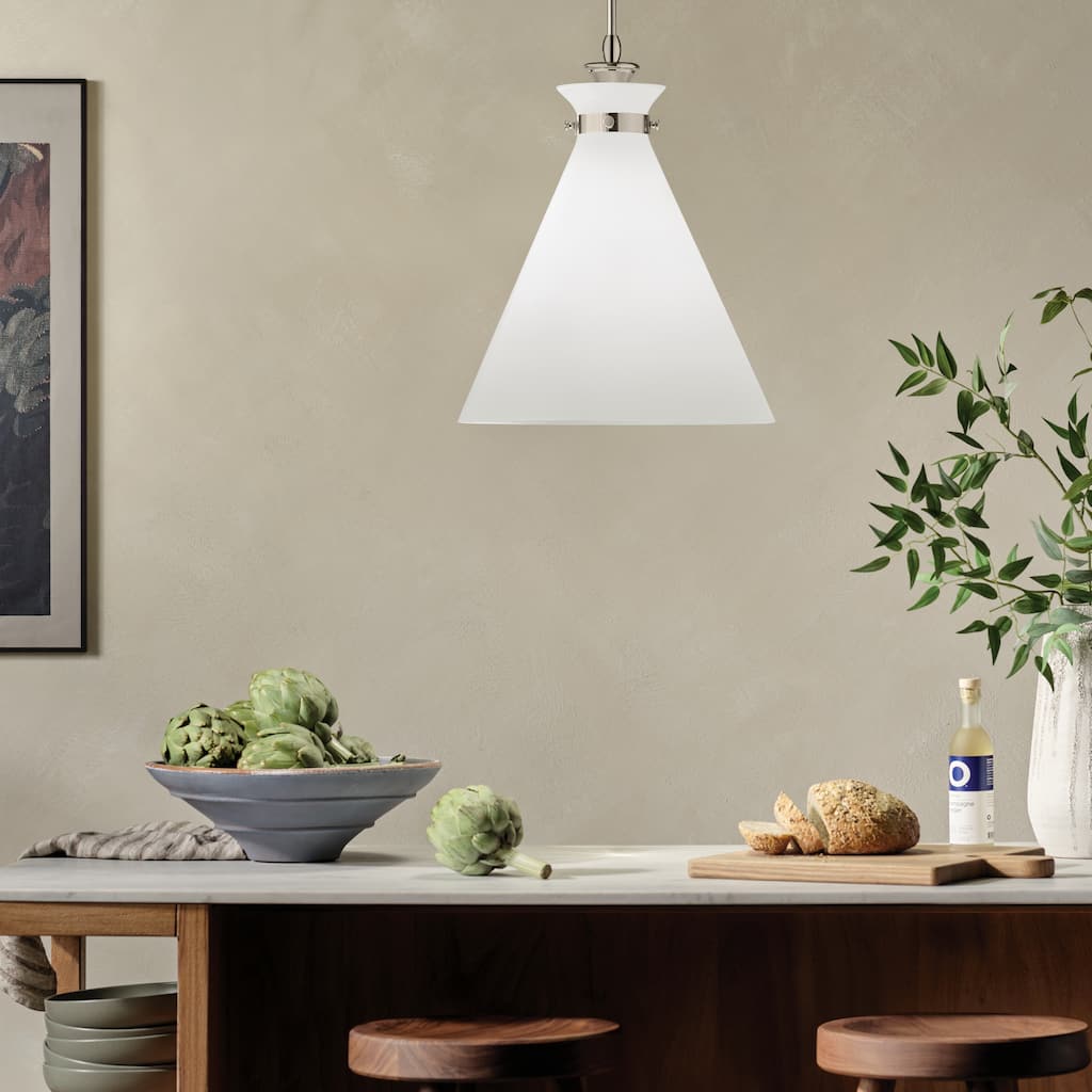 Kichler Lighting Laria 16 Inch 1 Light Pendant with Opal Glass in Polished Nickel