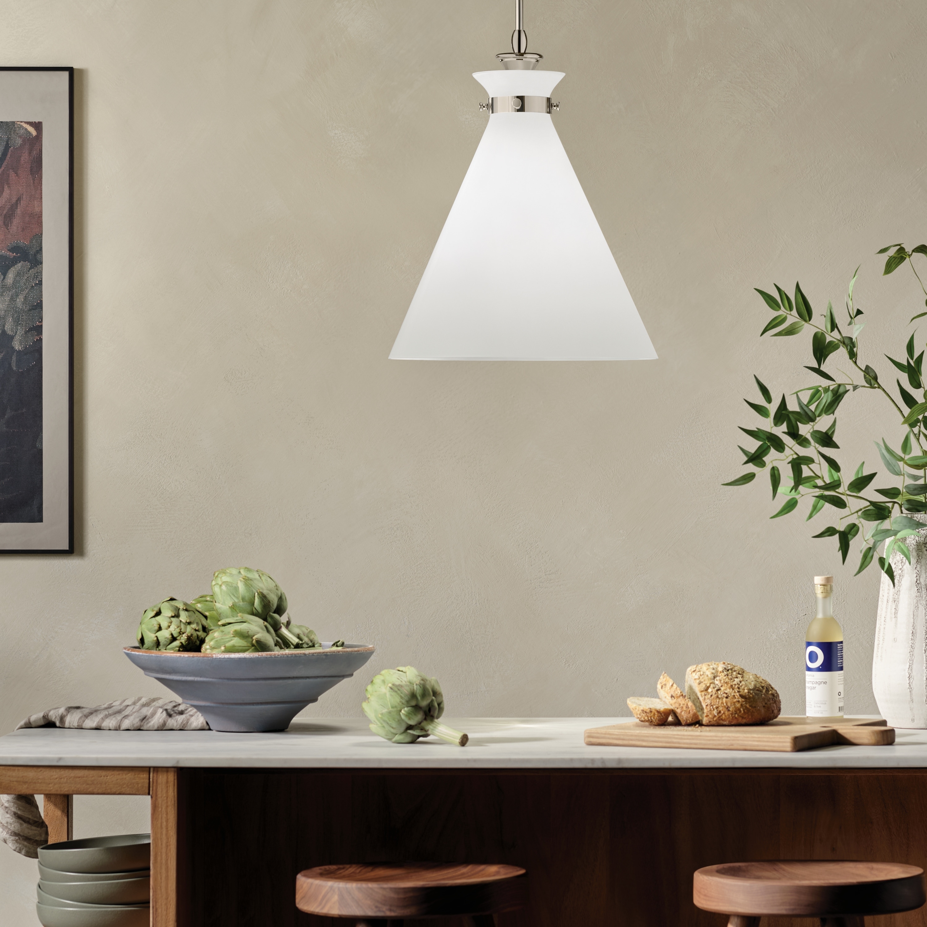 Kichler Lighting Laria 16 Inch 1 Light Pendant with Opal Glass in Polished Nickel