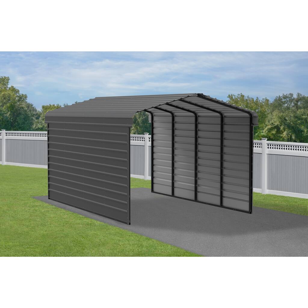 Arrow 12 x 20 ft Galvanized Steel Carport, with 2-Side Wall Kits Charcoal