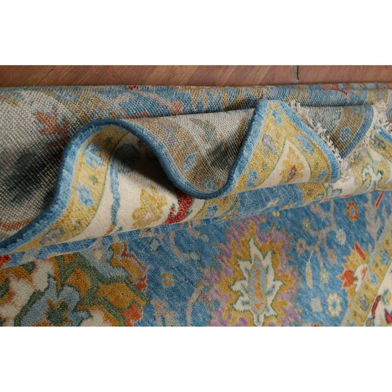 Light Blue Oushak Indian Area Rug Hand-Knotted Wool Carpet - 7'11"x 9'7"