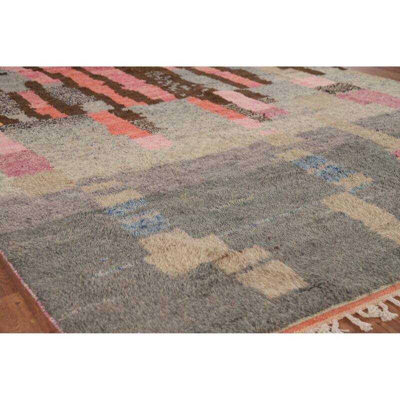 Plush Moroccan Oriental Area Rug Handmade Grey Wool Carpet - 7'10" x 10'4"