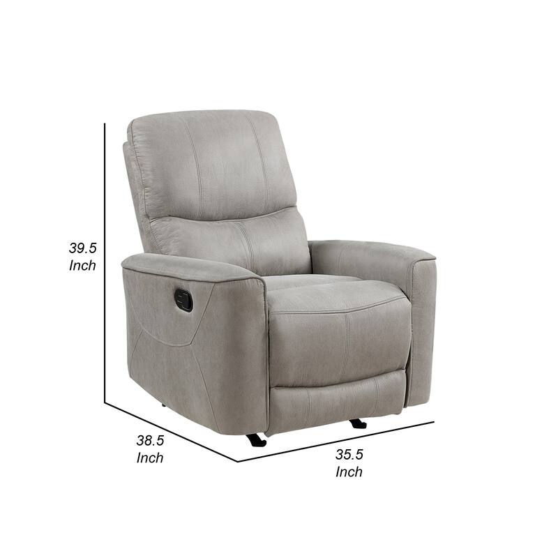 Ray 39 Inch Manual Rocker Recliner Chair, Gray Tufted Back Microfiber