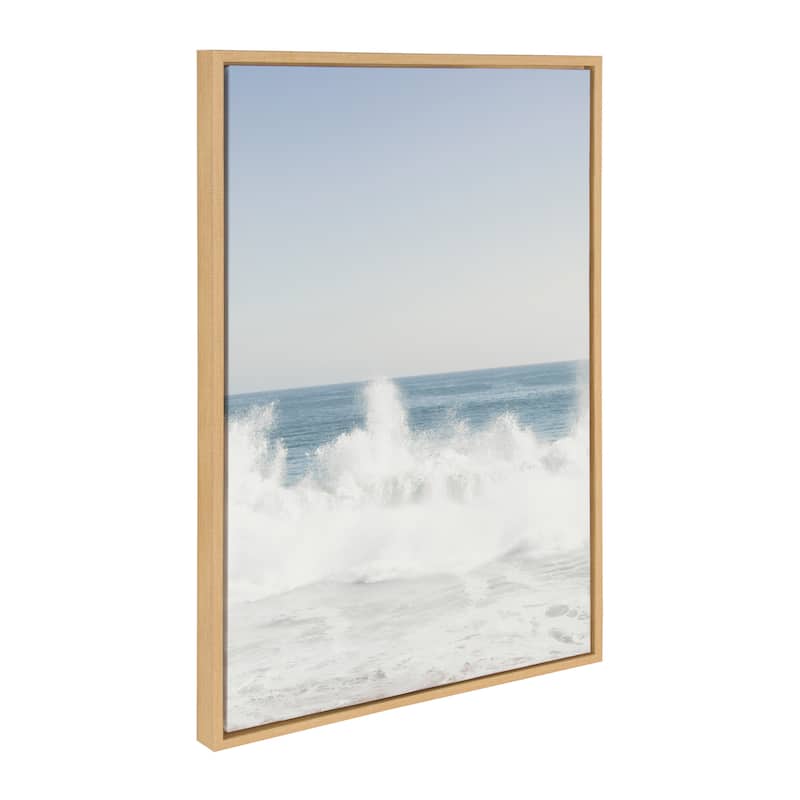 Kate and Laurel Sylvie Waves Crashing Framed Canvas by Caroline Mint