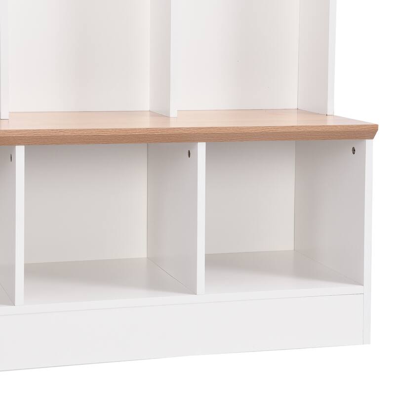 Large Hall Tree Coat Rack with Storage Bench, Modern Shoe Cabinet with Cube Storage & Shelves for Entryways, Mudroom