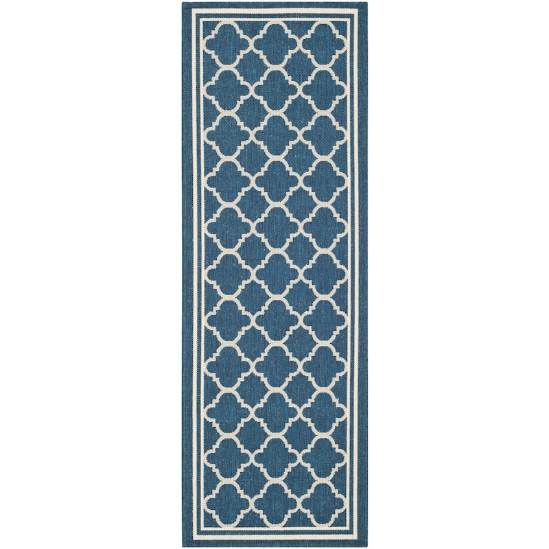 SAFAVIEH Courtyard Kristelle Indoor/ Outdoor Waterproof Patio Backyard Rug - 2'3" x 6'7" Runner - Navy/Beige