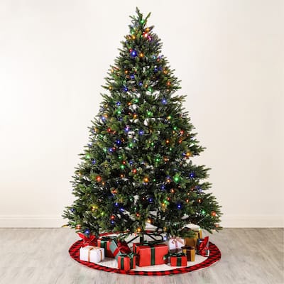 SAFAVIEH 7.5 Ft, Green, Pre-Lit Artificial Christmas Tree - 60" W x 60" D x 90" H