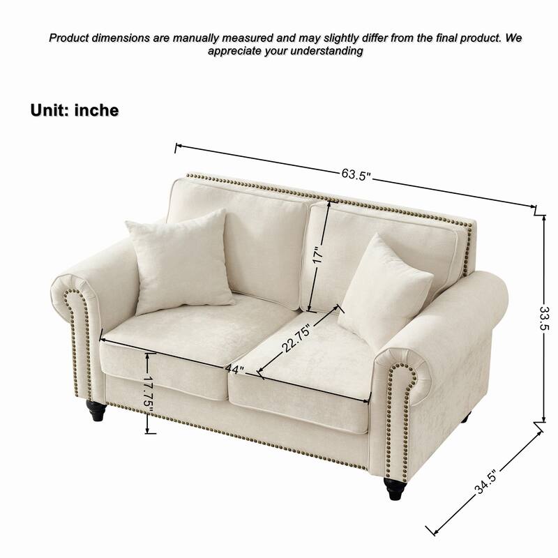 Chenille Deep Seat Couch Loveseat Sofa with Nailhead Trim and Pillows