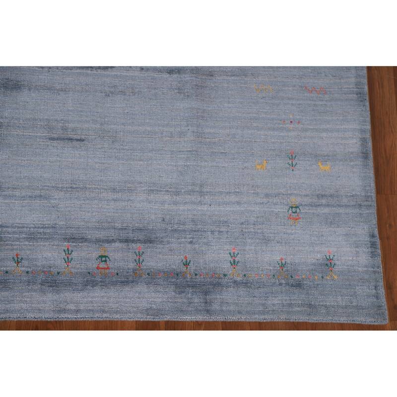 Blue & Gray Gabbeh Oriental Area Rug Handmade Wool Carpet - 8'1"x 9'7"