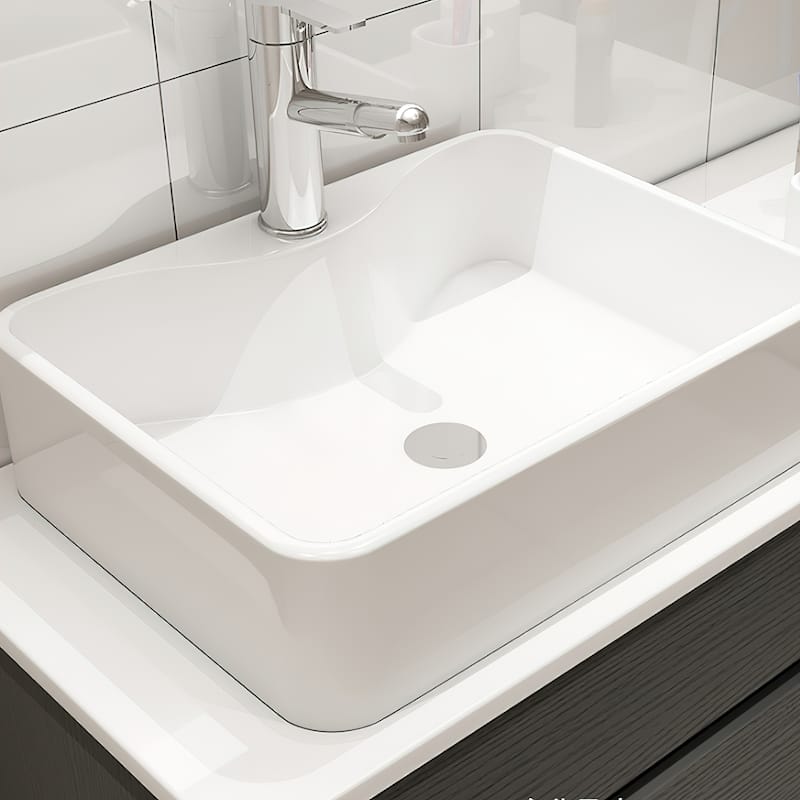 Chelce 32" Black and White Wall Mounted Bathroom Vanity with Faux Marble Countertop and Ceramic Sink