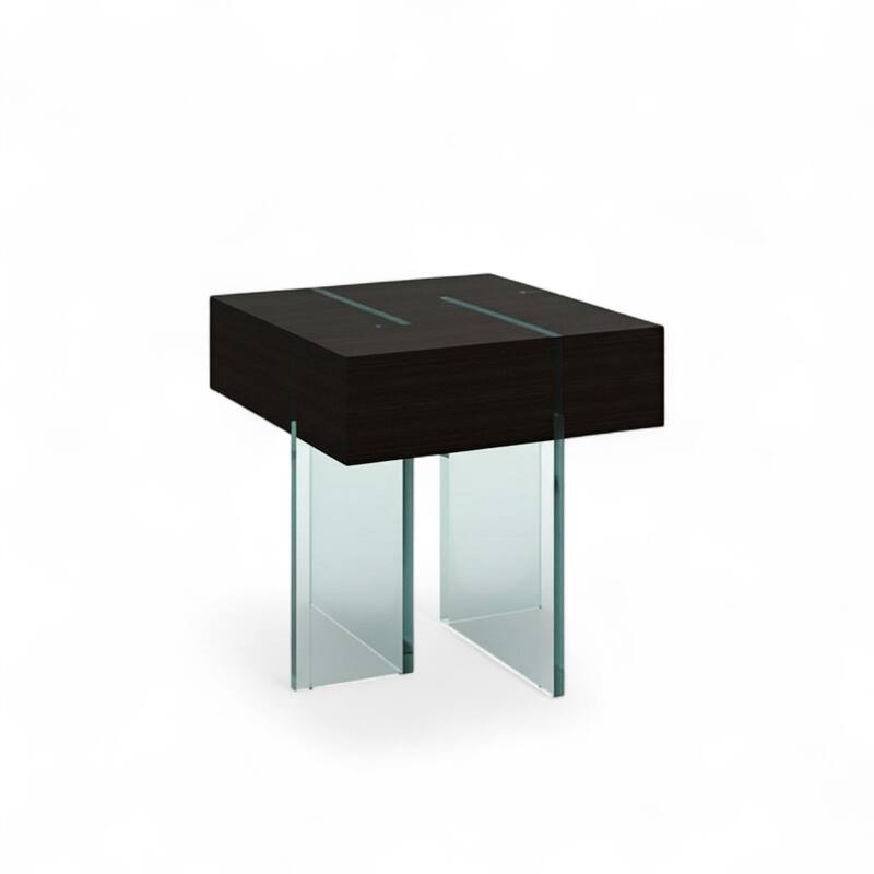 HomeRoots 22" Black And Clear Wood and Glass Square Sled End Table - 22.00 in. x 22.00 in. x 22.00 in.