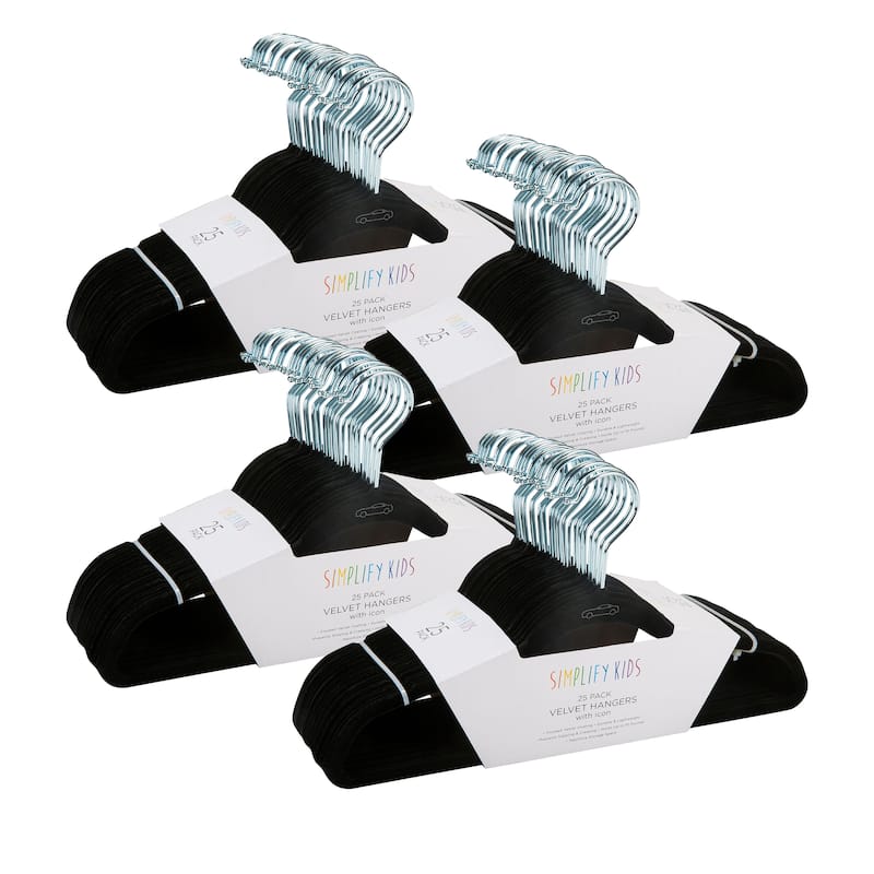 Simplify Kids Velvet Hangers - Black - 100 Pack