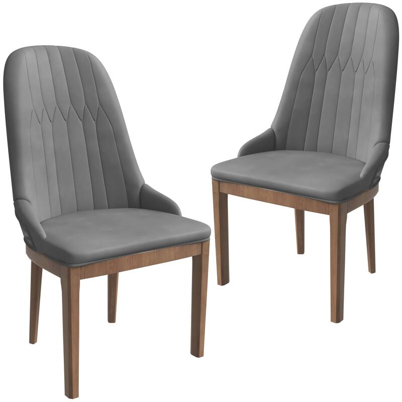 Leather Dining Chair with Rubberwood Legs Set of 4 Side Charis Sleek Diamond Stitching Back