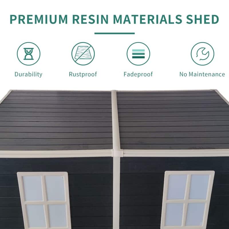 8 x 4 FT Outdoor Resin Garden Shed with Floor and 2 Windows and Lockable Door