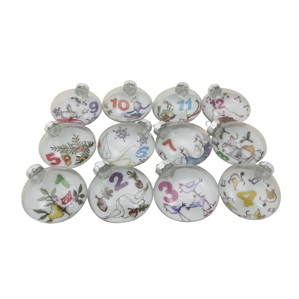 12ct Clear 'The Twelve Days of Christmas' Glass Disc Ornaments 3"