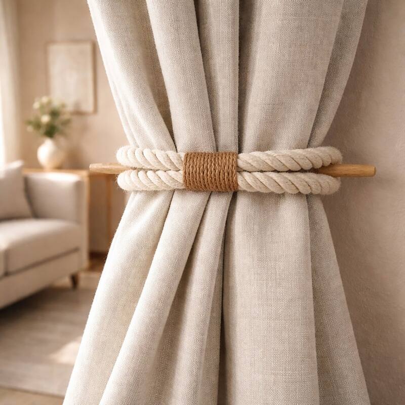Twisted Curtain Tiebacks with Wooden Stick 9.5 in
