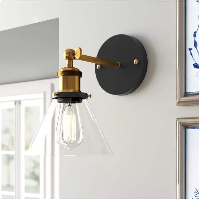 Modern 1-Light Swing Arm Wall Sconce with Cone Clear Glass Shade