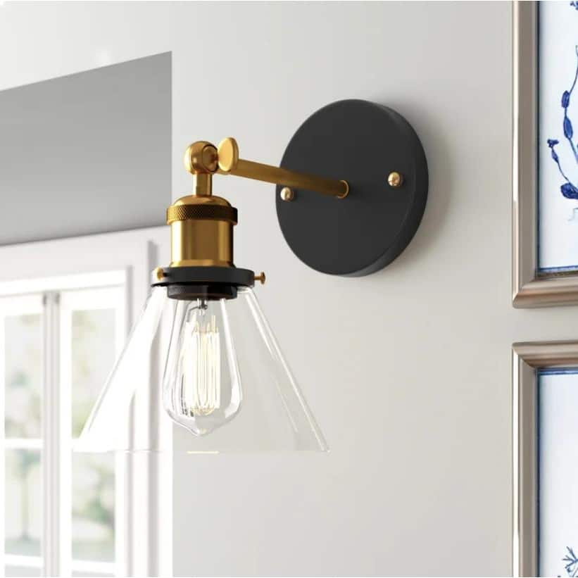Modern 1-Light Swing Arm Wall Sconce with Cone Clear Glass Shade