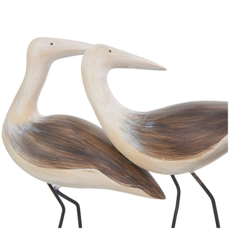 Brown Polystone Family Bird Decorative Sculpture with Cream Rock Base