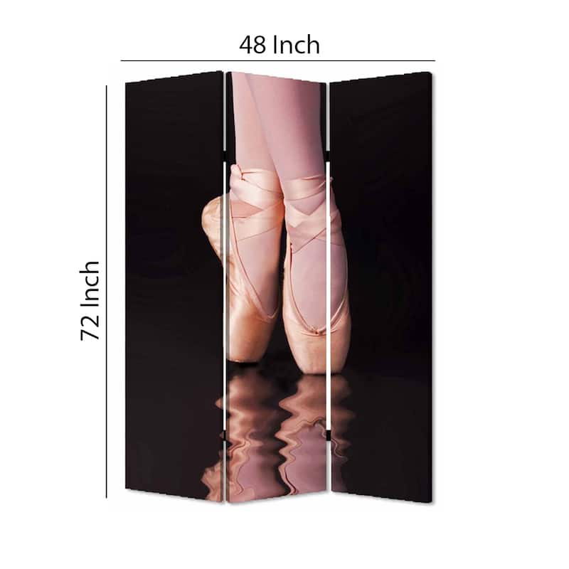 Ballet Shoe Print Foldable Canvas Screen with 3 Panels, Black and Pink - 6 x 12