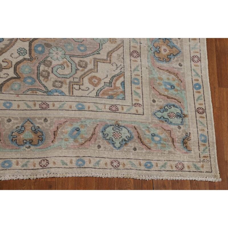 Beige / Ivory Medallion Tabriz Persian Rug Hand-Knotted Wool Carpet - 8'0"x 11'4"