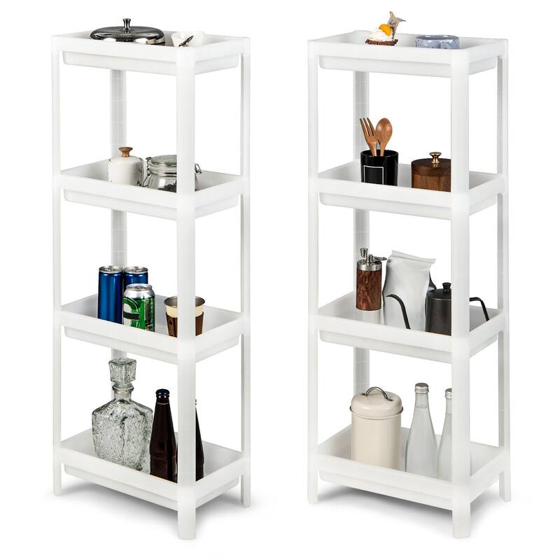 Gymax 2PCS 4 Tier Slim Storage Cart Detachable Kitchen Organizer - Kitchen Cart - White