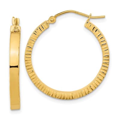 Curata 14k Yellow Gold Polished and Textured Sides Hoop Earrings 27.08x3mm
