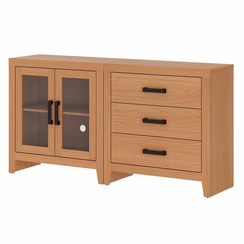 WAMPAT Farmhouse Buffet Cabinet, 2-Piece Sideboard with Glass Door & Storage Drawers for Kitchen