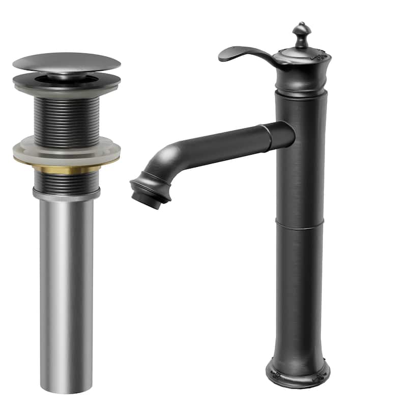 Karran Vineyard KBF472 Single-Handle Single Hole Vessel Bathroom Faucet with Matching Pop-up Drain - Gunmetal Grey
