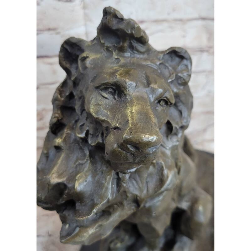 Abstract Crude Imitative Lion King Bronze Statue Sculpture Original Art On Marble Base