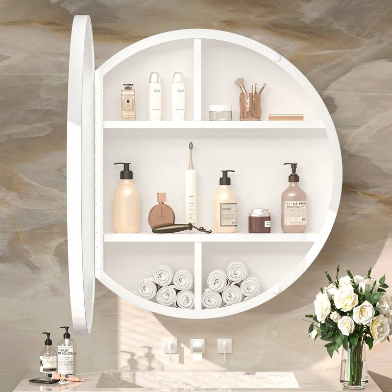 TokeShimi Metal Framed Round Medicine Cabinet with Mirror for Vanity