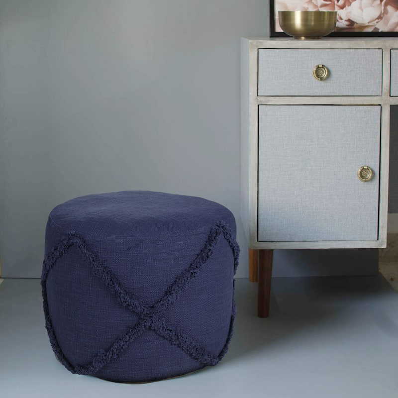 HomeRoots 18" Blue 100% Cotton Ottoman