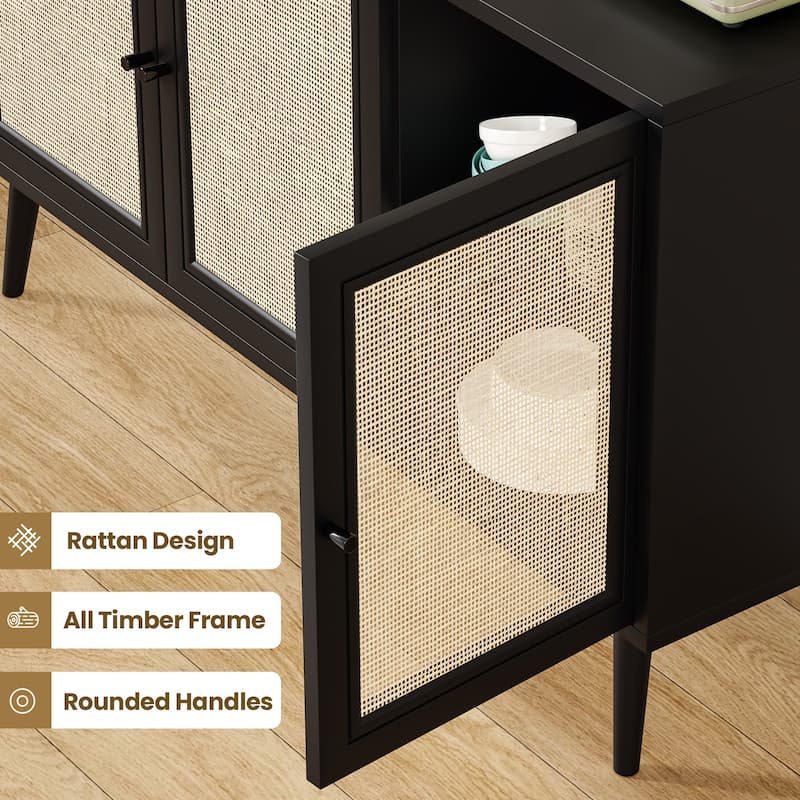 Sideboard Buffet Cabinet with 3 Rattan Doors,Modern Kitchen Storage Console Cabinet for Entryway Living Room (Small)