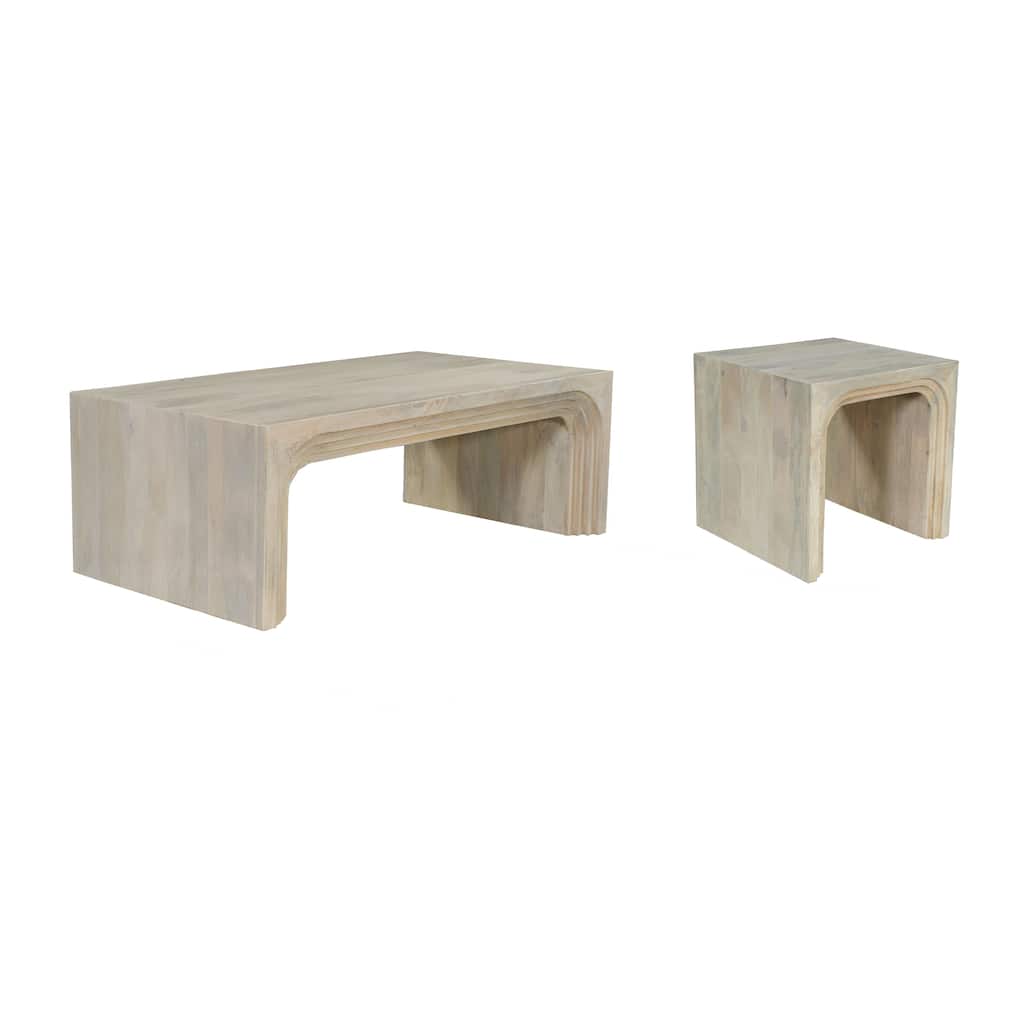 Ava 2-piece Carved Solid Wood Living Room Table Set