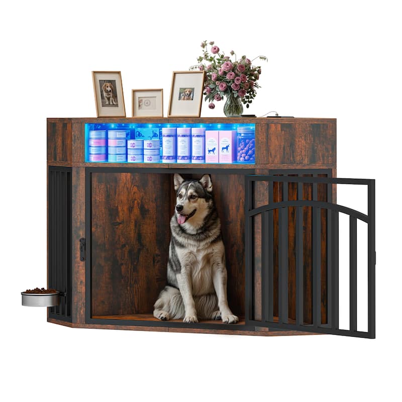 Moasis 52" Corner Dog Crate Furniture, End Table Cage for Large Dogs - Brown