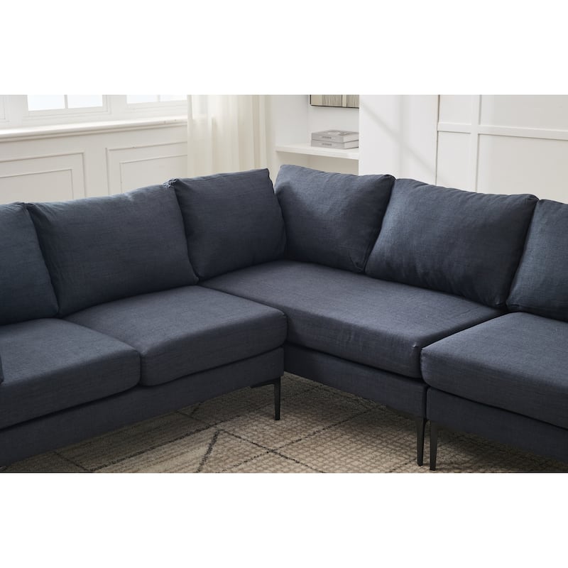 L Shaped Oversized Sectional Sofa, Convertible 6-Seat Corner Sofa with 2 Pillows, Linen Upholstered Sofa with Metal Legs